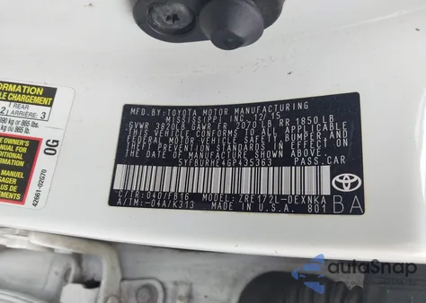 2016 Toyota Corolla Le from USA, damaged, VIN 5YFBURHE4GP435363